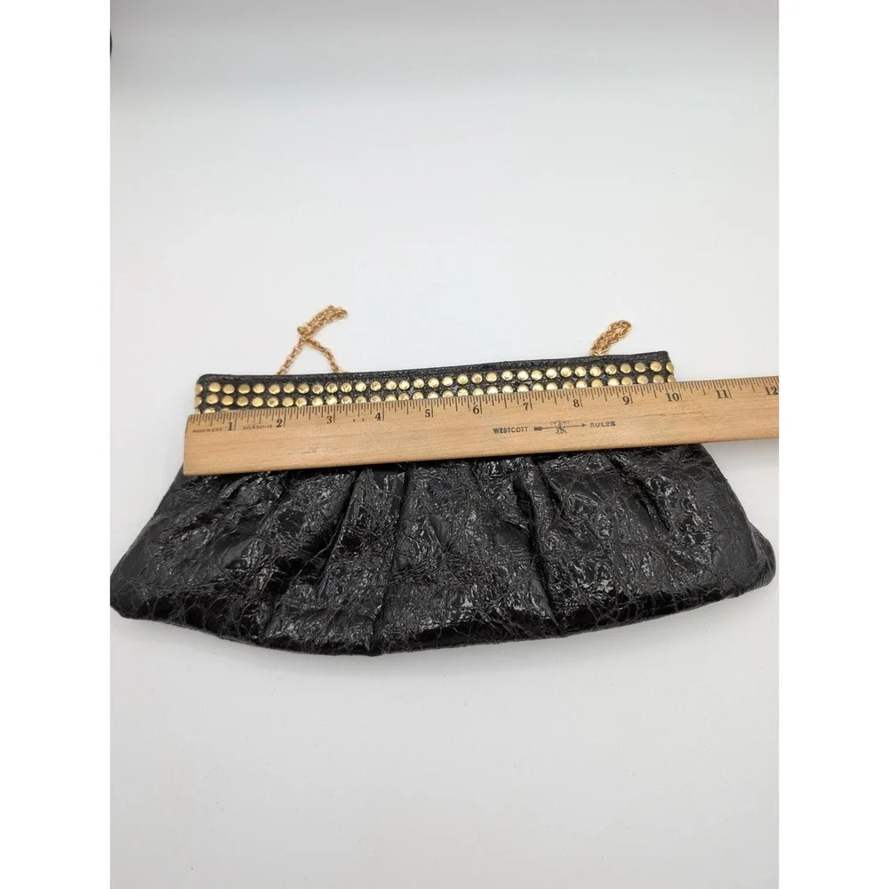Steve Madden Black Patent Clutch Purse Gold Studded Chain Strap Y2K Evening Bag